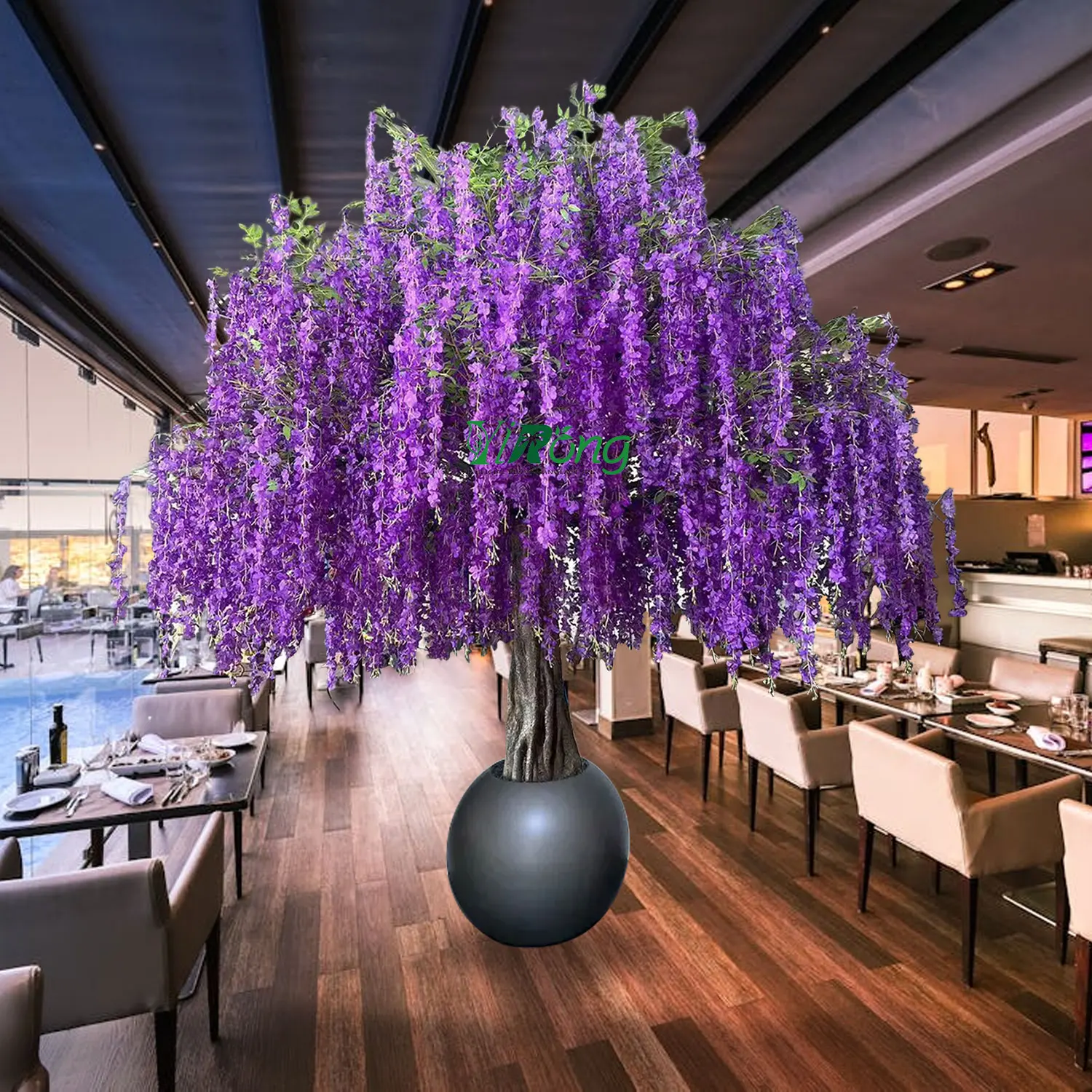 YR Source Factory Customizable Artificial Silk Wisteria Blossom Tree Faux Large Purple Flower Tree for Wedding Home Decoration