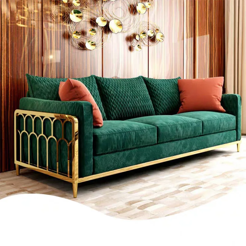Sex Living Room Sofa Furniture Gold Stainless Steel Frame 2-3 Seater Sofa Chair For Home Hotel