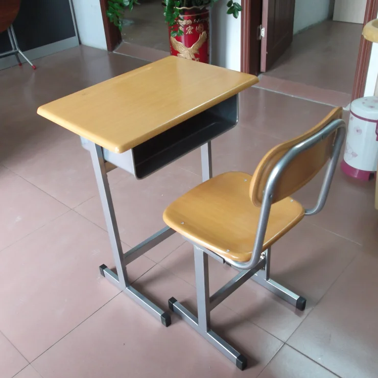 Classroom student table and chair single writing desk with book drawer wooden school desks