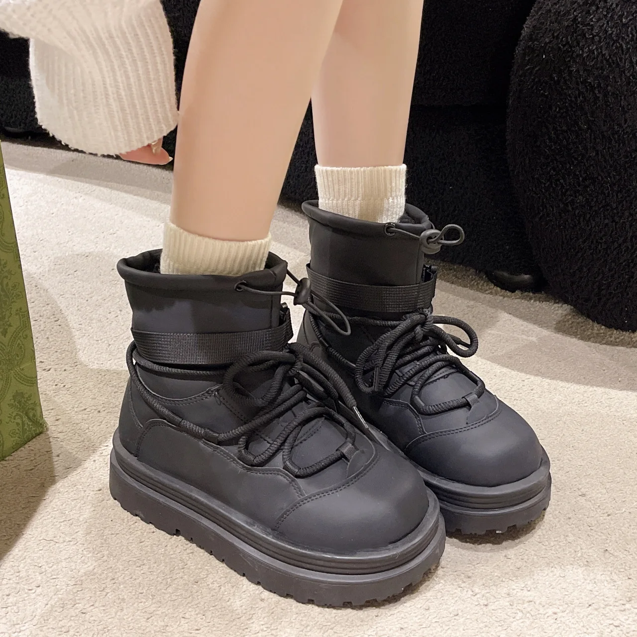 White fashion all-match casual snow boots women 2024 winter new thick-soled increase and pile thickened cotton shoes