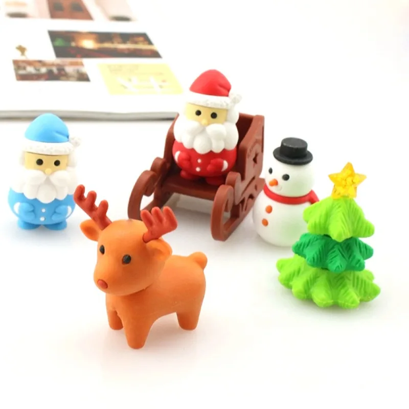 Cartoon Creative Eraser, Santa Claus Snowman Sleigh Christmas Tree Sika Deer Series Eraser, Christmas Gift