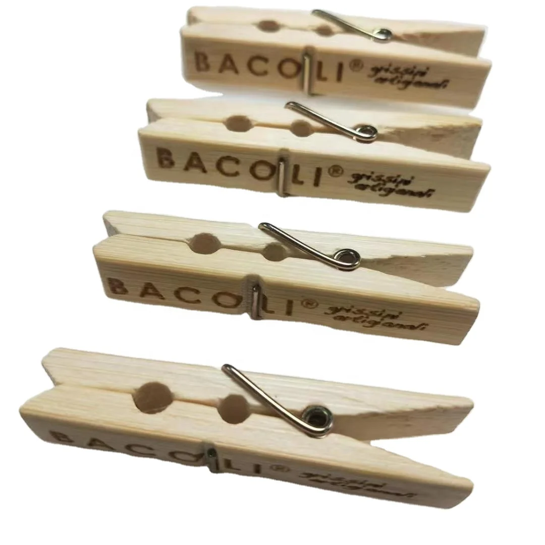 6*1.2 cm Custom logo natural bamboo clip clothpin bamboo peg craft clips