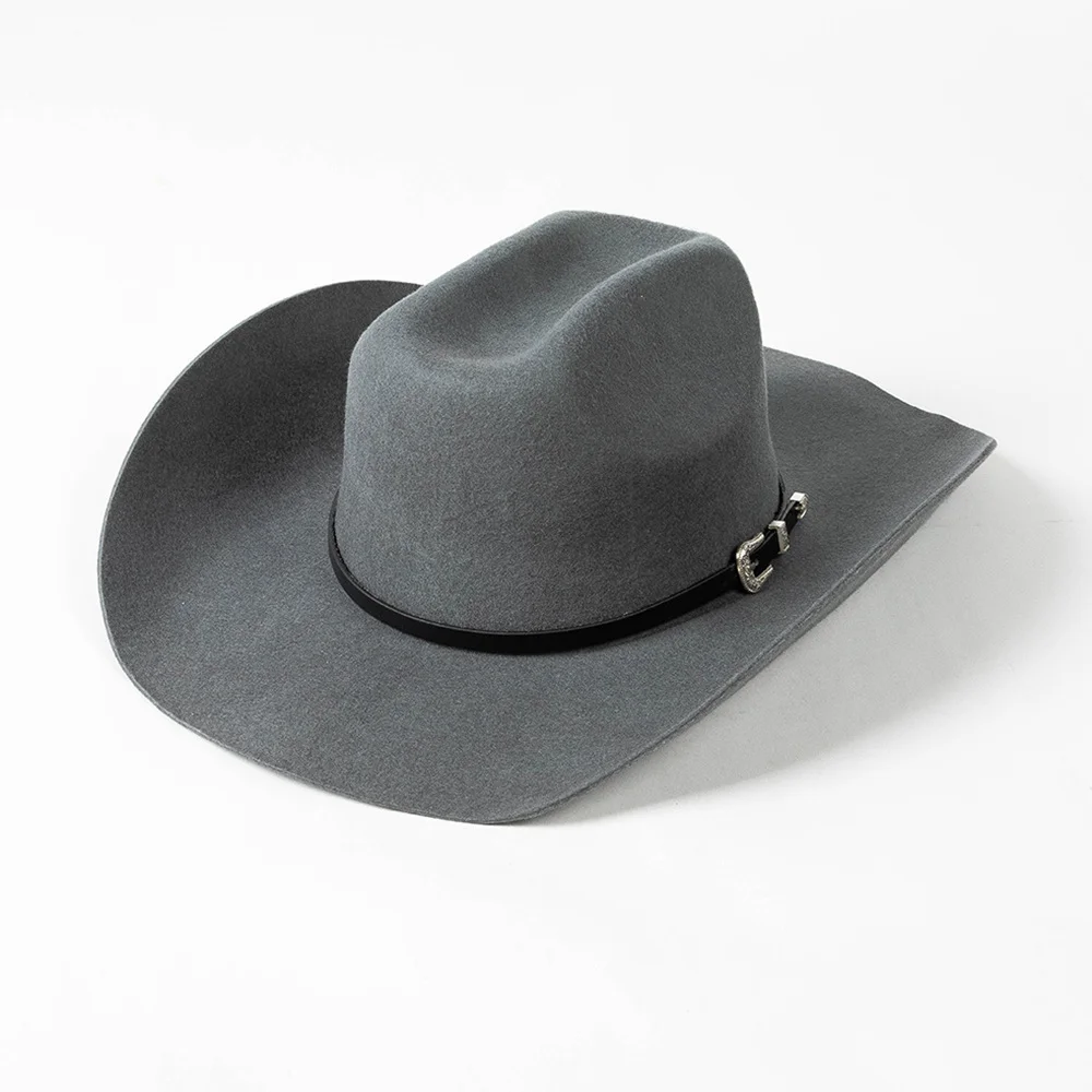 Autumn winter new fashion casual belt buckle wide brim wool felt cowboy hats outdoor warm top hat