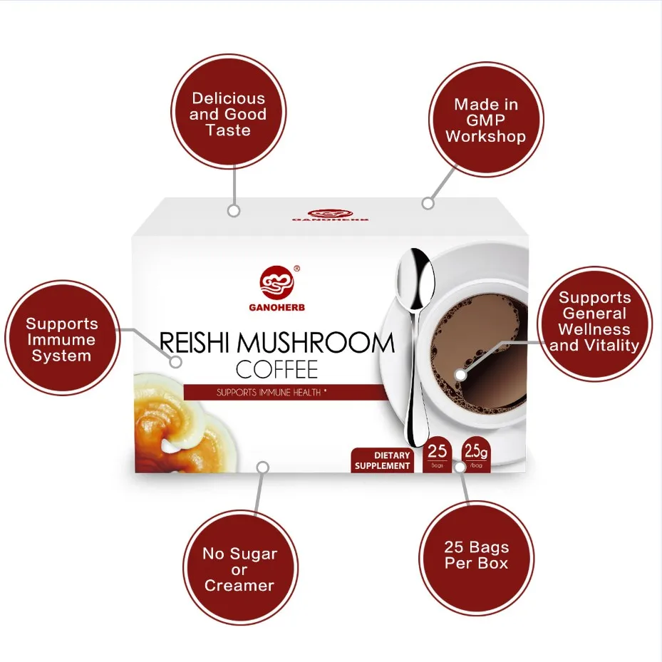 Оптовая продажа, кофейный гриб Reishi, кофейный Ганодерма для поддержки иммунного здоровья