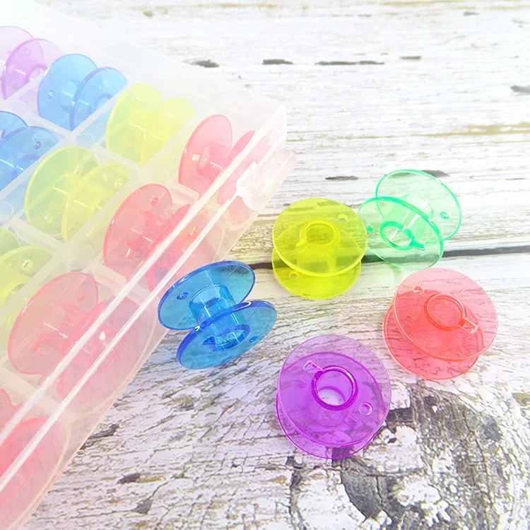 Clear Empty Plastic Spool Bobbin With Case For Home Sewing Accessories 25 Pcs