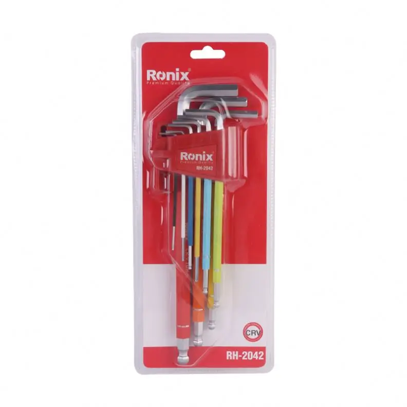 Ronix RH-2042 Model allen wrench with ball end 24 pad hex key ball end straight handle 9pcs 1-10mm extra long arm allen kit