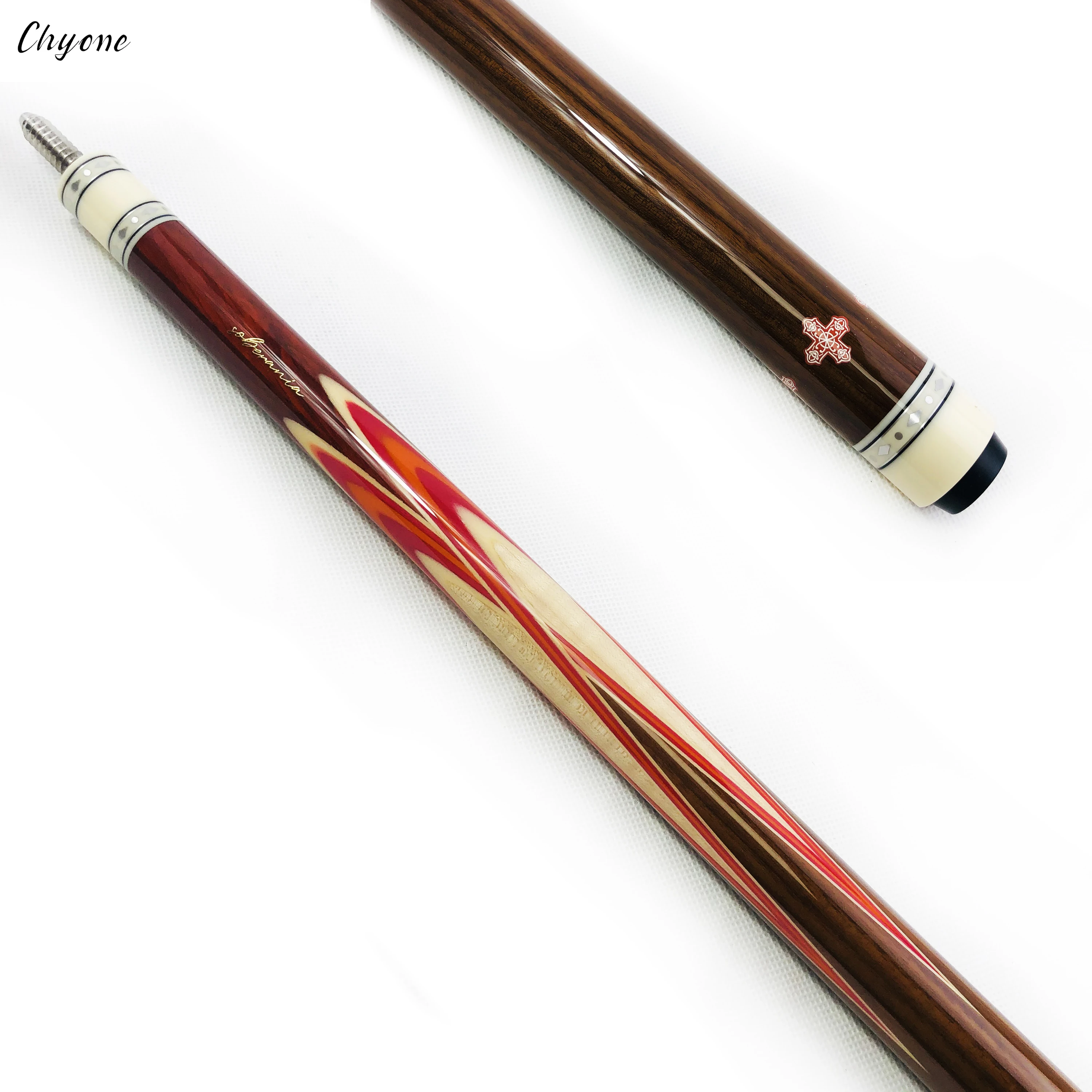 inlay carom cue Chyone korea cross rainbow handmade billiard cue Japan zyoumon wood low deflection pool cue