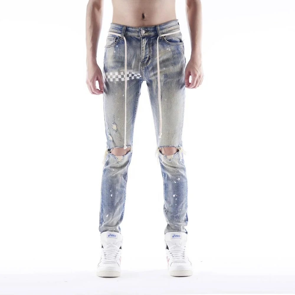 Graphic Customization New Street Style Trousers Japanese Style Destroy Wash Denim Ripped Jeans Pant For Men