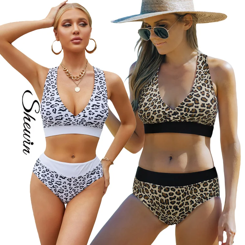 High Quality Fashion Leopard Print Cross Back Women Two Piece Sexy Bikini Set