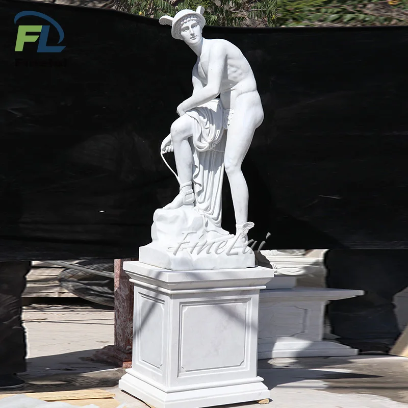 Finelai Famous outdoor garden stone life size white Marble Poseidon Greek God Statue sculpture