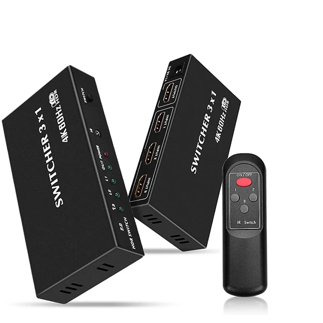 High Speed 4K@60Hz 3/4 Port Hdr 3 In 1 Out Splitter Mini Digital Video Out Switcher With Remote Controller Infrared