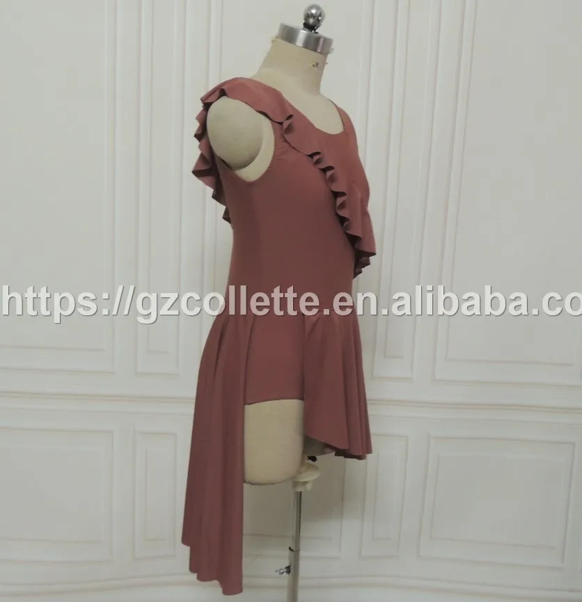 Girls performance wear children stage sleeveless mini leotard ballet dress kids ruffles modern ballet dance costumes short dress