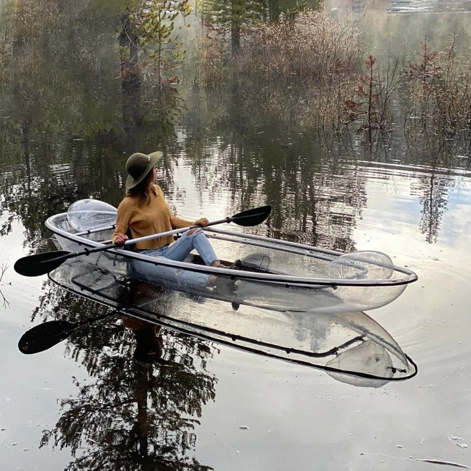 1 Person Clear Kayak Plastic Canoe Boat Single Seat Transparent Kayak Canoe With Aluminum Alloy Frame