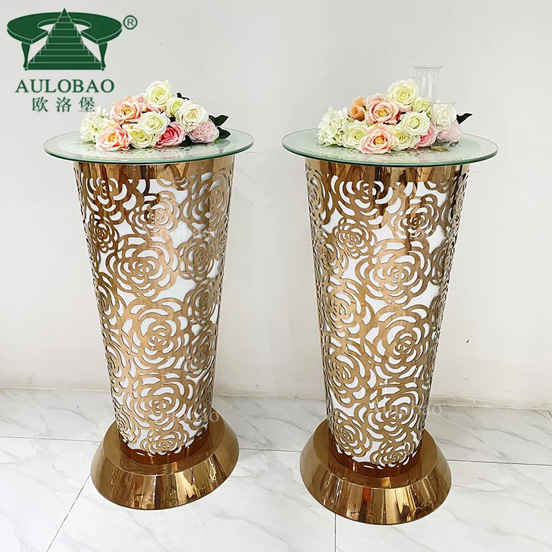 Rechargeable golden stainless steel round led light up bar table