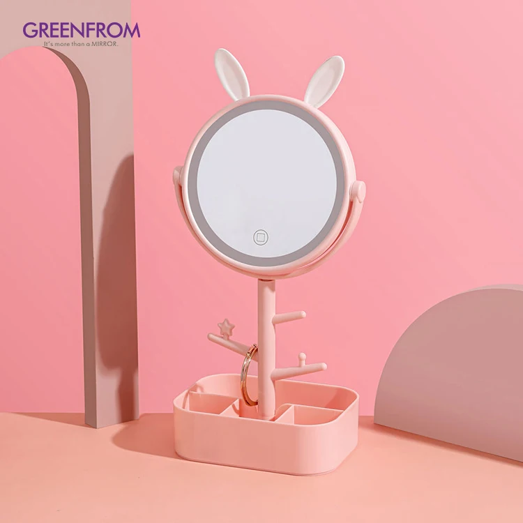 New Led Makeup Mirror Portable Girl Desktop Table Mirror With Storage Box