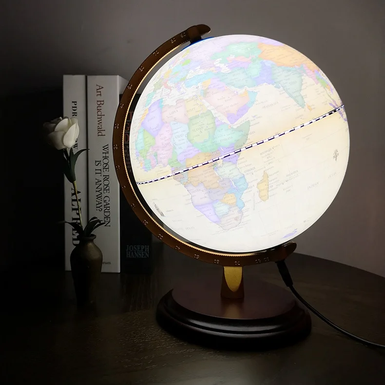 20cm children  illuminated world globe with wooden base