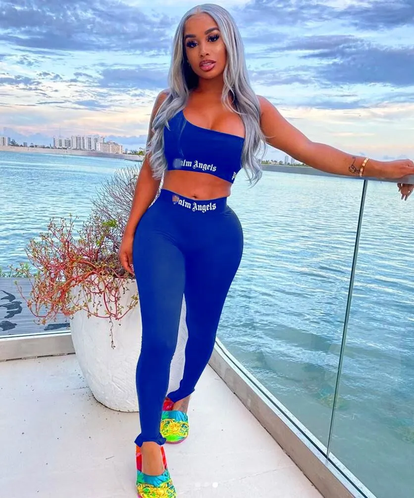  Dropship Ladies Street Club Wear Sexy Crop Legging Set Slim Fit wholesale Women Two Piece Outfits palm-angel tracksuit