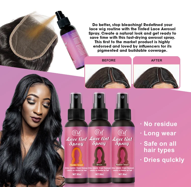 Private label waterproof wig hair lace glue and remover fast dry lace tint spray mousse hair extension tools