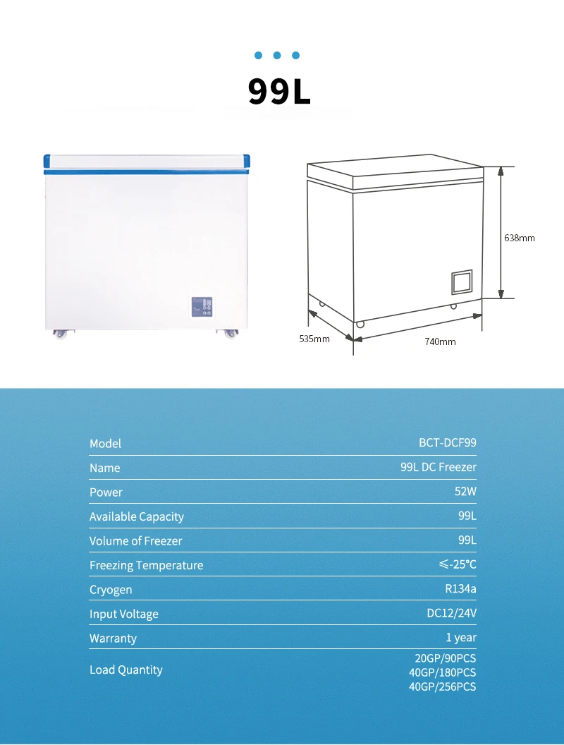 Solar DC Freezer 60L 99L 135L DC 12V 24V Input Factory Wholesale