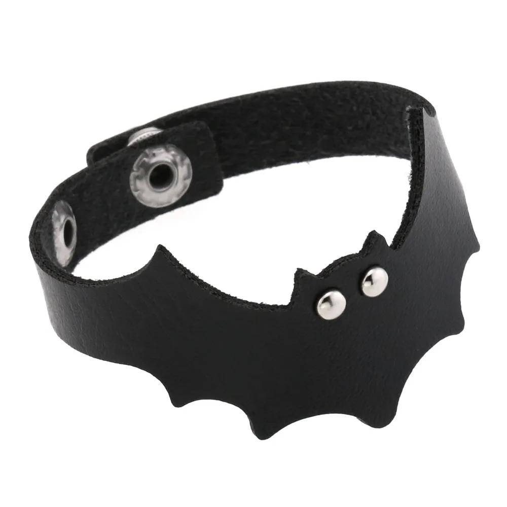 Unisex Fashion Handmade Wide PU Leather Punk Bangle Bat Bracelets
