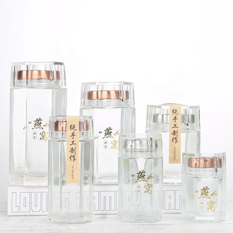 Glass hexagon storage container 80ml 120ml 150ml 180ml 300ml 360ml jam jar glass bottle hexagonal honey glass jar with lid