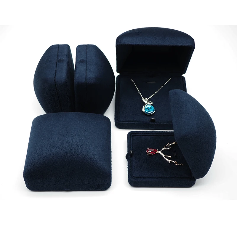 Low MOQ Velvet Jewelry Box Blue Luxury Packaging Box