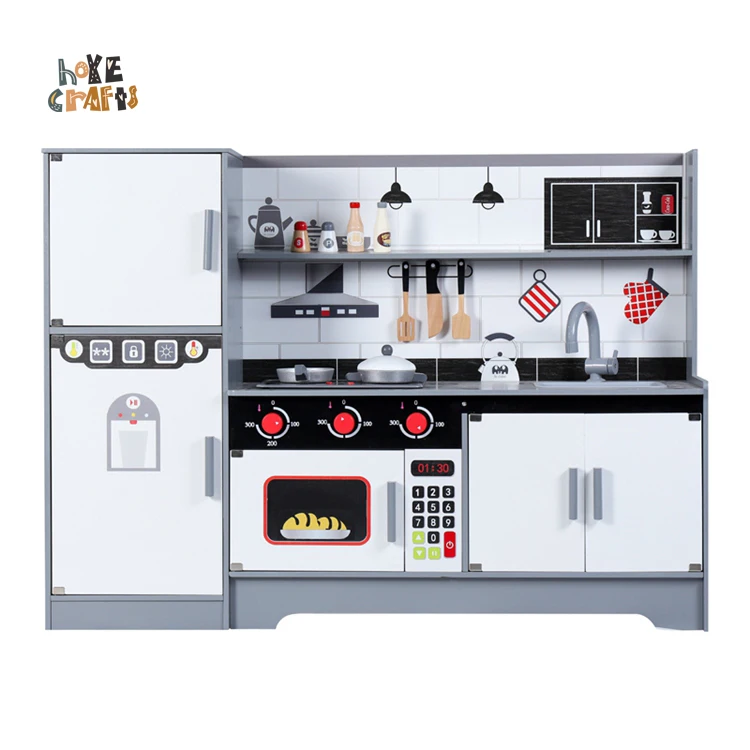 HOYE CRAFTS black and white refrigerator kitchen toy play house cooking game wooden kitchen toy
