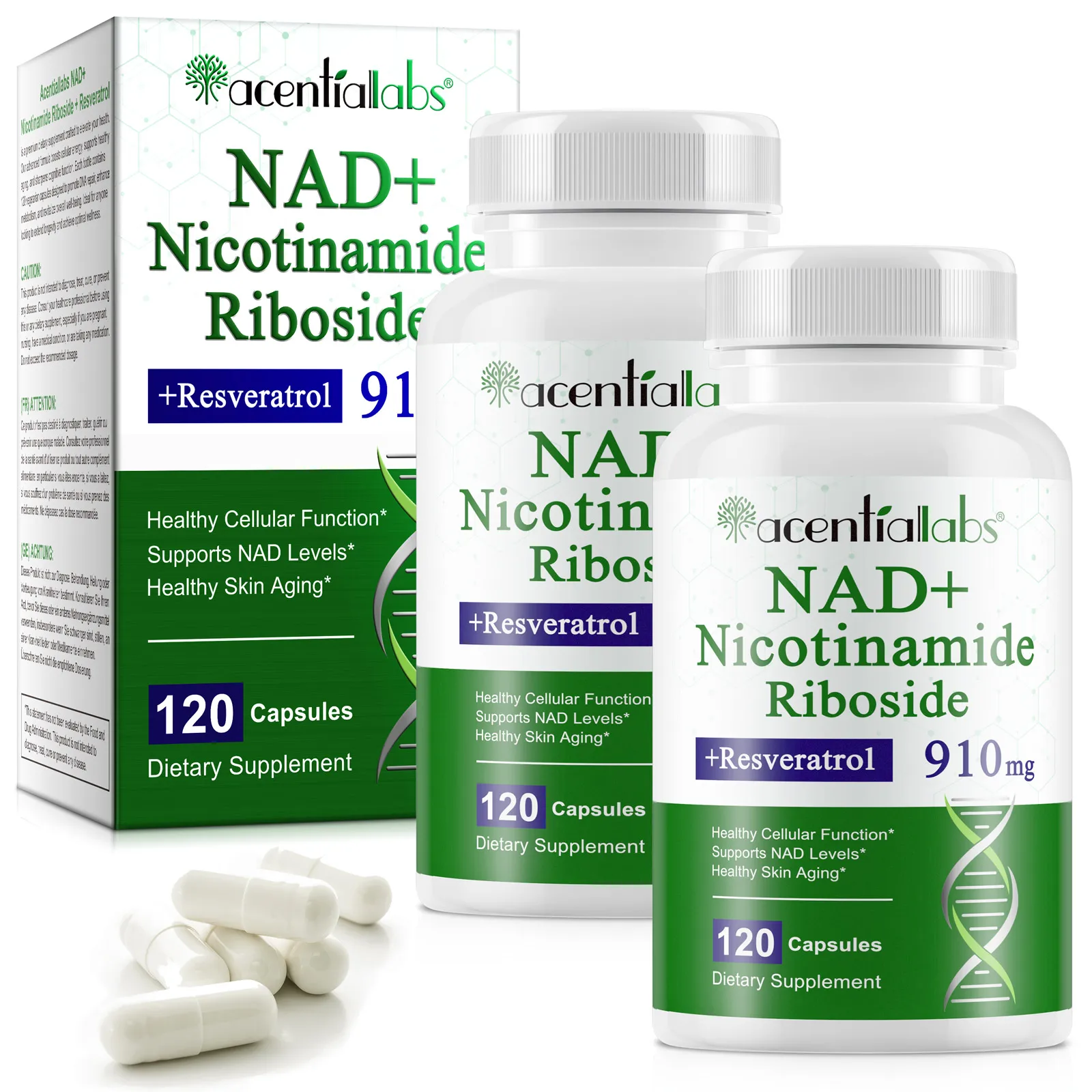 Acentiallabs anti aging nad 120 capsules nad nicotinamide riboside liposomal nad supplement capsules