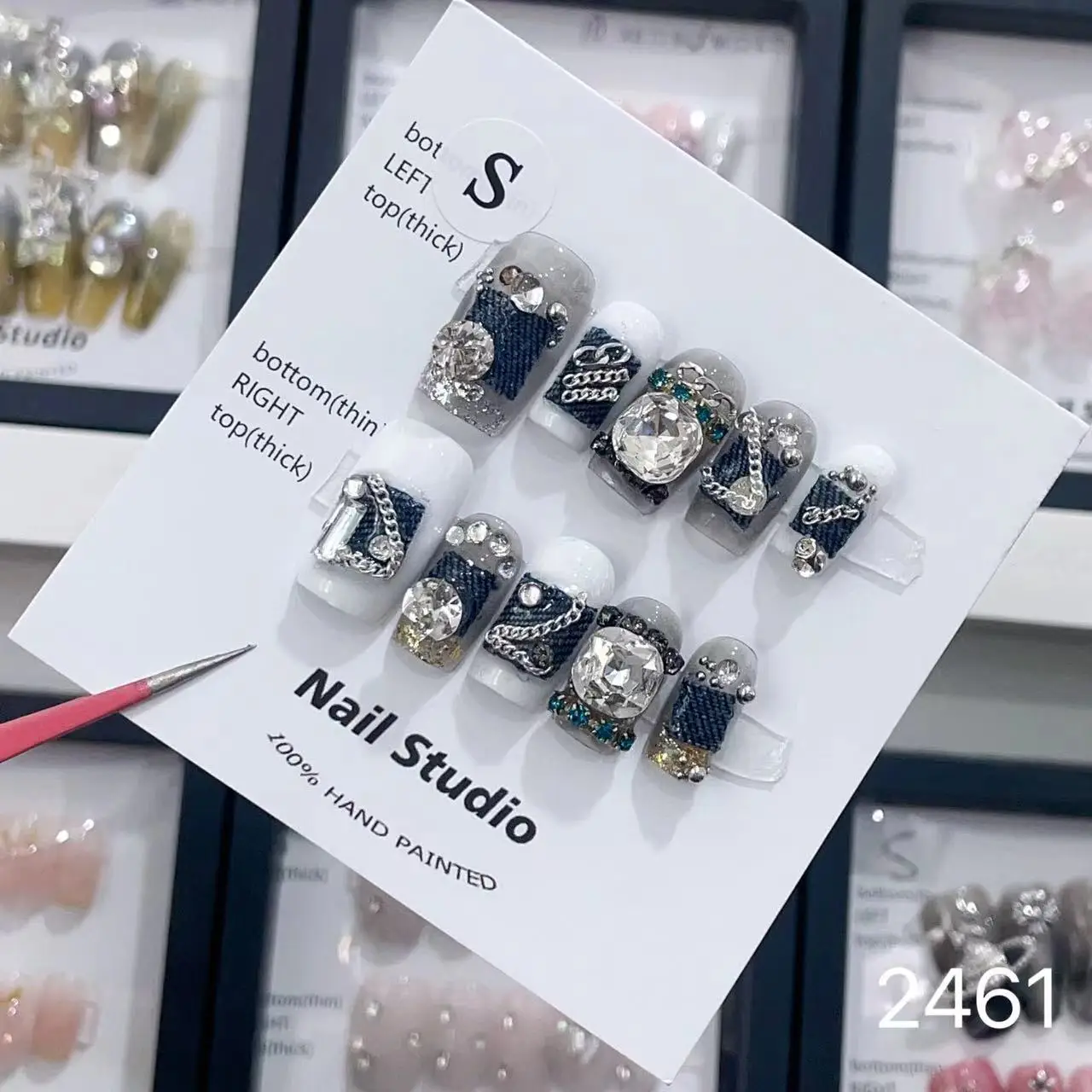 High Quality Thick Acrylic Press On Nails Handmade False Nails 10 Pcs Hand Painted Press On Nails