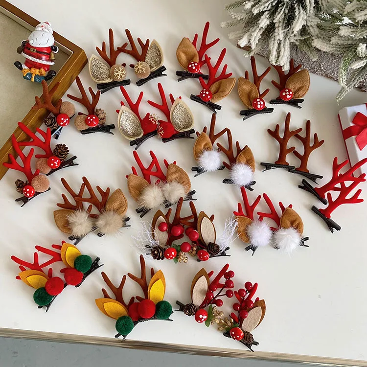 Deer Horn Christmas Hairclips Hair Accessories Party Jewelry Elk Hairpins Bell Hair Clip Antler Christmas Headbands For Women