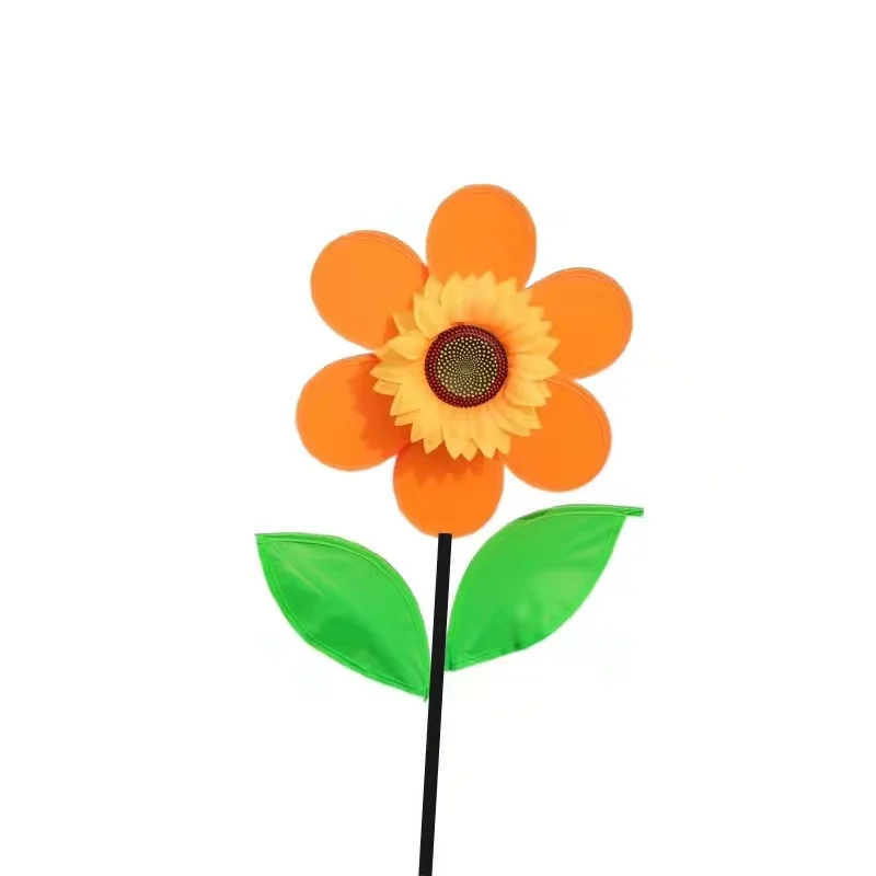 Outdoor Decorative Single Pinwheel  Toy Orange Sunflower Shaped Removable Windmill For Sale