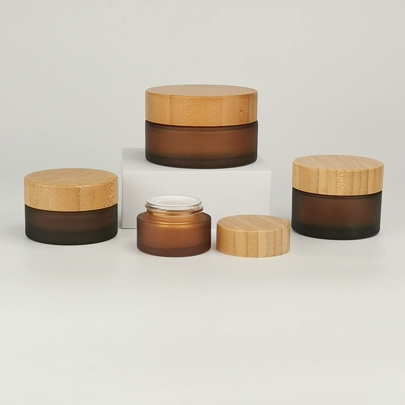 frosted amber glass jar 200g 150g 100g glass cosmetic jars 50g 30g 15g glass jar with bamboo lid for face cream