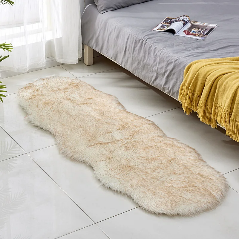 Round White Soft Sheepskin Fluffy Bay Window Sofa Moden Area Rugs Faux Fur Plush Wool Carpet for Bedroom Bedside Floor Mat