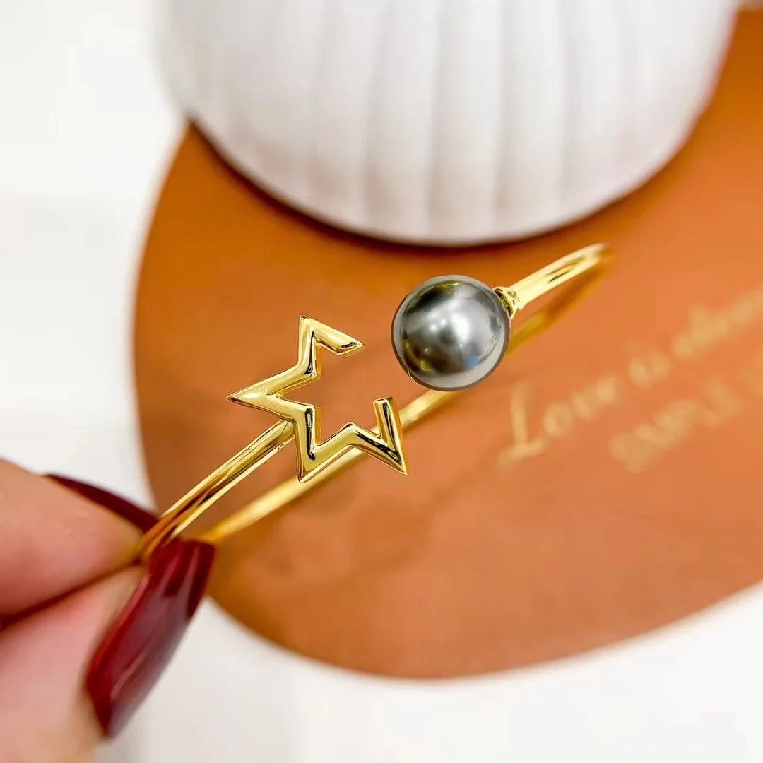 B277 9-10mm  925 sterling silver gold plated wholesale freshwater pearl charm bracelet  bangle fancy jewelry for women