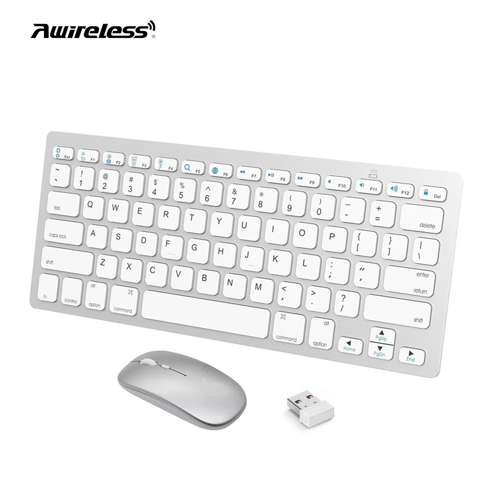 Awireless New Bluetooth Ergonomic Multi Media Slim Wireless Keyboard and Mouse Set For Laptop PC Compatible Windows IOS Android