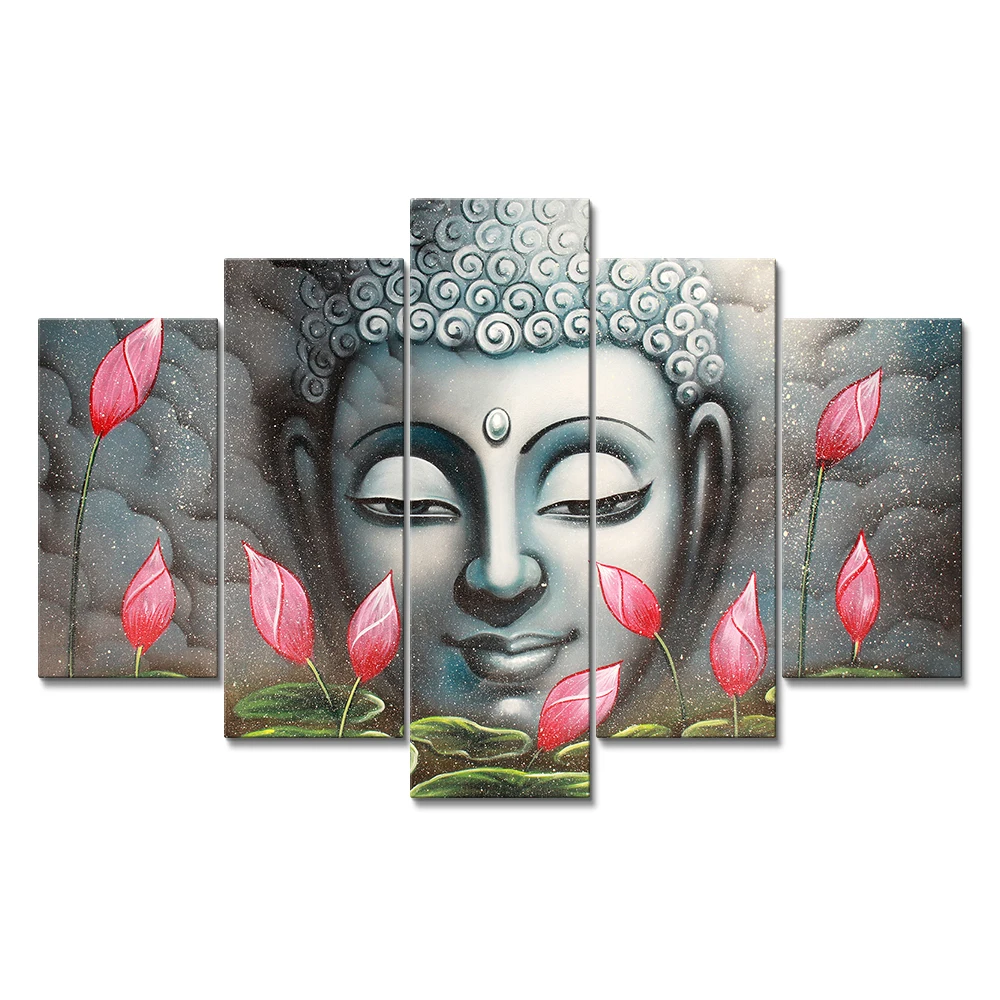 5 pieces unique Lord Buddha design wall art canvas painting