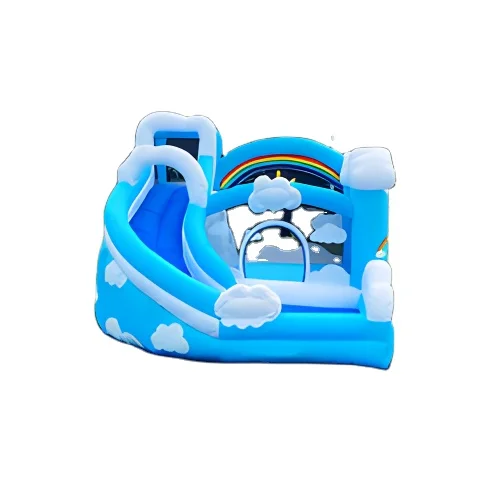 High quality sky theme inflatable slide blue sky and white clouds inflatable trampoline with slide