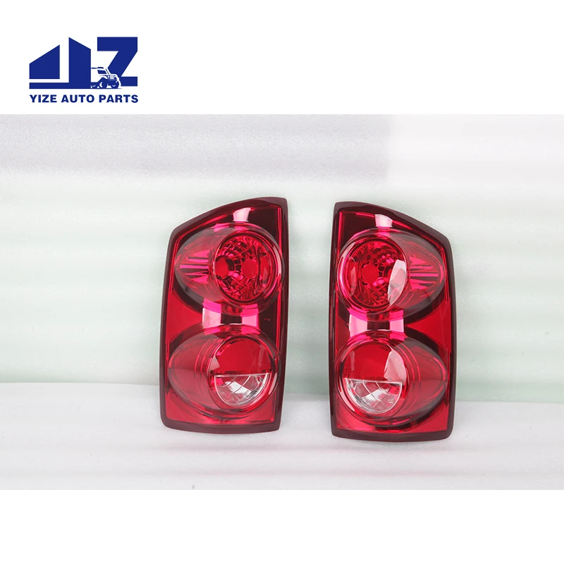 For Dodge Ram Truck Red Clear Tail Lights Brake Lamps Driver Left + Passenger Right Pair Replacement Set 2007-2009-