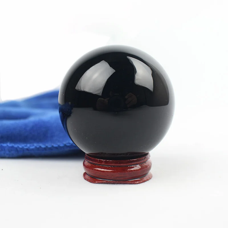 50mm Asian Natural Crystal Healing Ball Black Obsidian Sphere Glass Stone With Stand