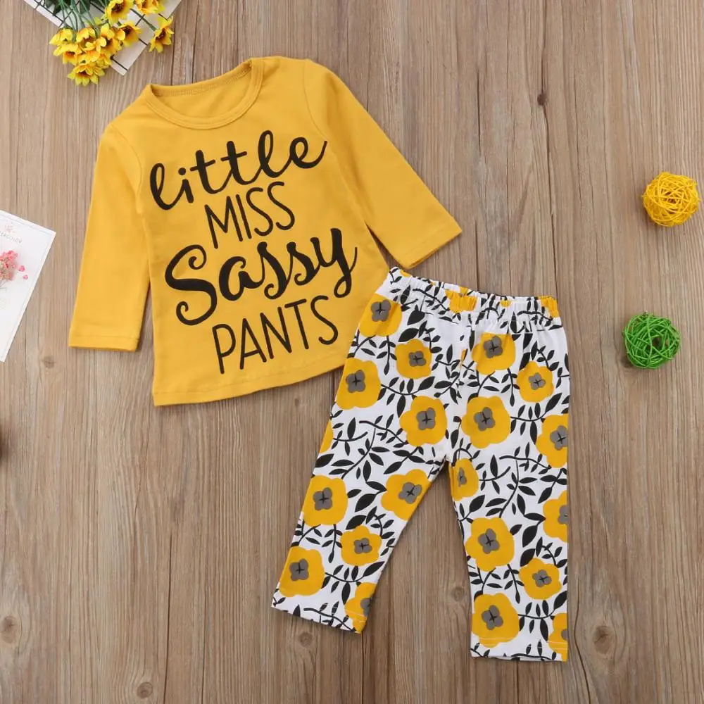 Baby girls summer sleeveless shirt matching printed  pants clothing sets wholesale cheap children sun flower girl clothes