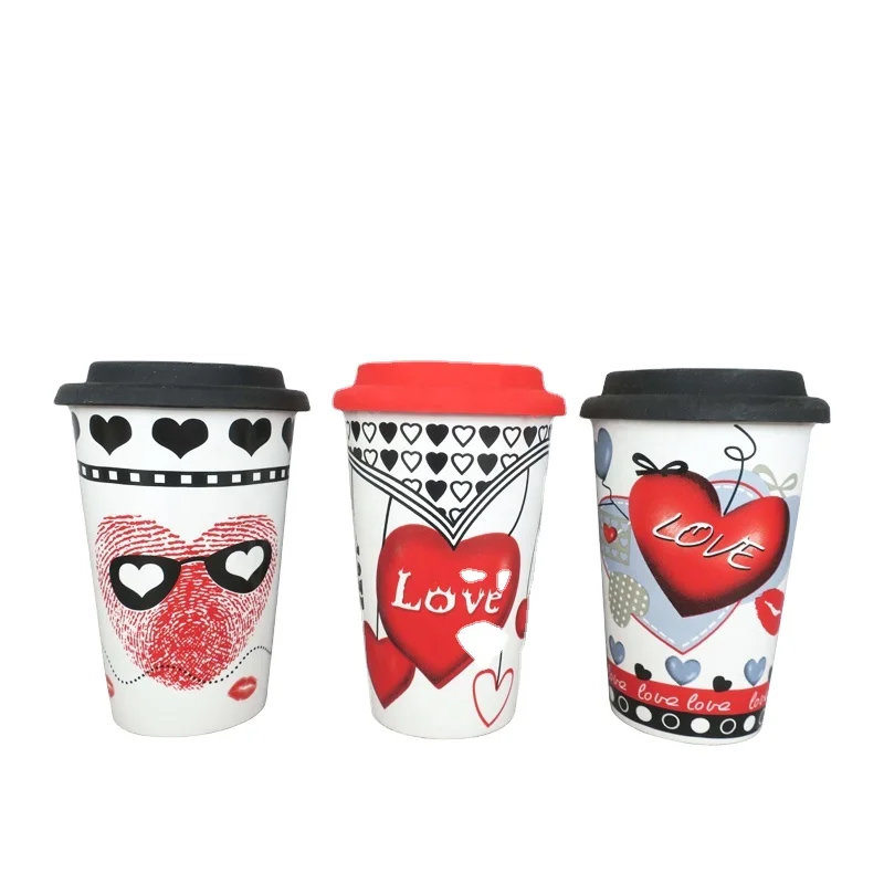 Takeaway Travel Mug Single Wall Cup 13oz Ceramic with Plastic Silicone Lid Sleeve Ceramic / Stoneware / Porcelain,ceramic Mugs