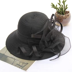 Fashion  organza  Church Hat for lady  Floral Wide Brim luxurious Wedding Party Hat foldable top hat