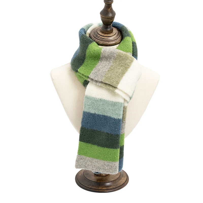 Women Fashion Thick Windproof Warm Scarf Knitting Classic Solid Plaid Shawl Winter Rainbow Color Scarf