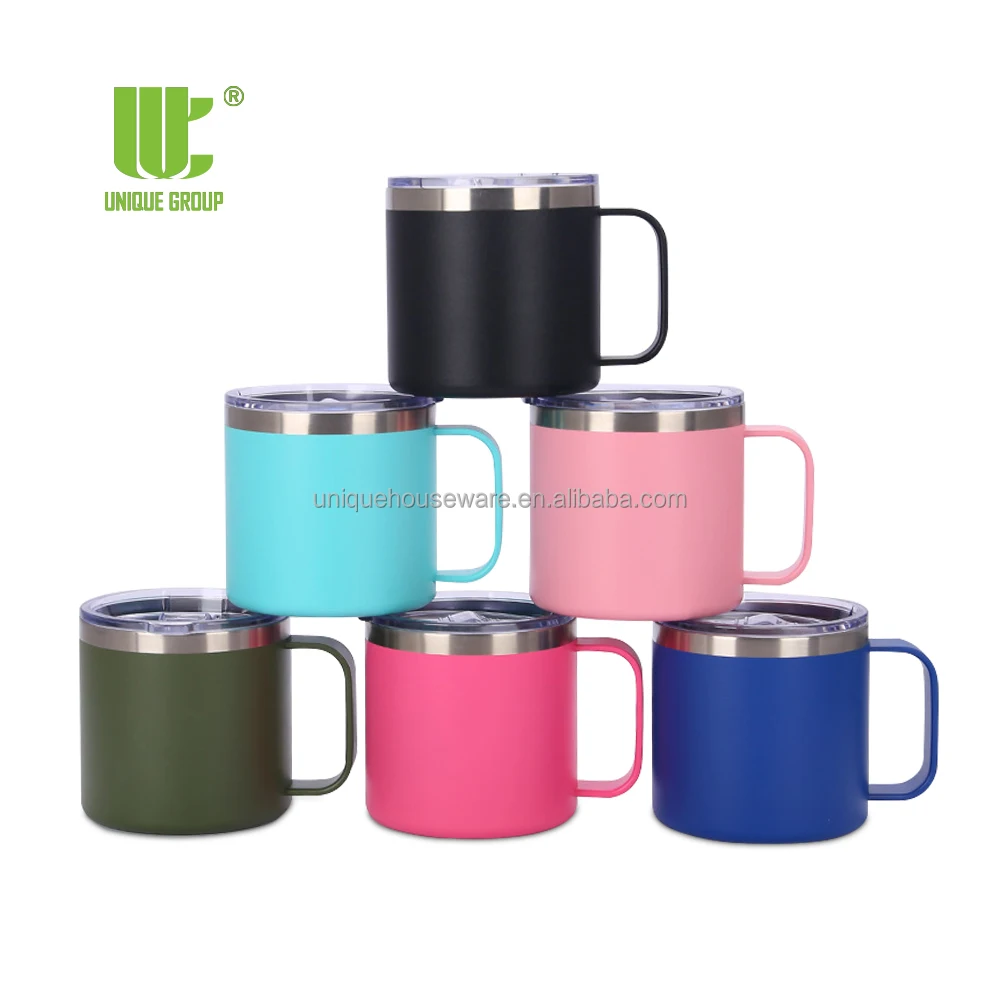 Unique Group Wholesale Coffee Travel Mugs 14oz Double Wall Stainless Steel Powder Coated Regular Tumbler with Handle