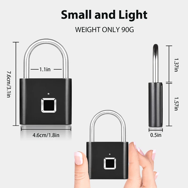 Keyless USB charging door lock quickly unlock zinc alloy metal self-imaging padlock Fingerprint Digital Smart Door Locks