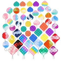 Cute mini heart round pop fidget toy push bubble simple anti stress relief keychain trinket sensory pop toy keyring