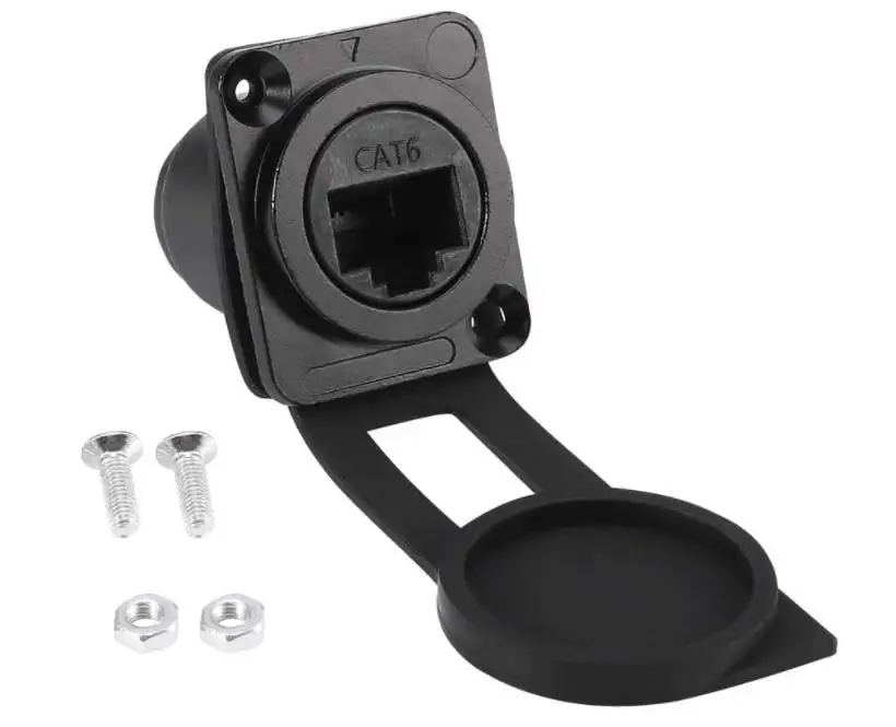 D-Type Module RJ45 Socket Cable Female Signal Connector Cat6 Panel Mount Sockets With Cover