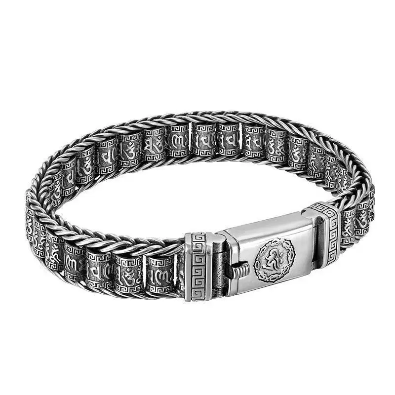 Handmade Lulutong Sutra Barrel Bracelet for Men and Women Six character True Words Personality China-Chic Retro Hip Hop Style