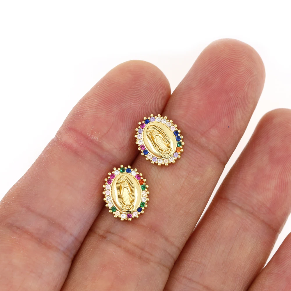 Wholesale 24K Gold Plated Virgin Mary Virgen de Guadalupe Stud Earrings Religious Catholic jewelry