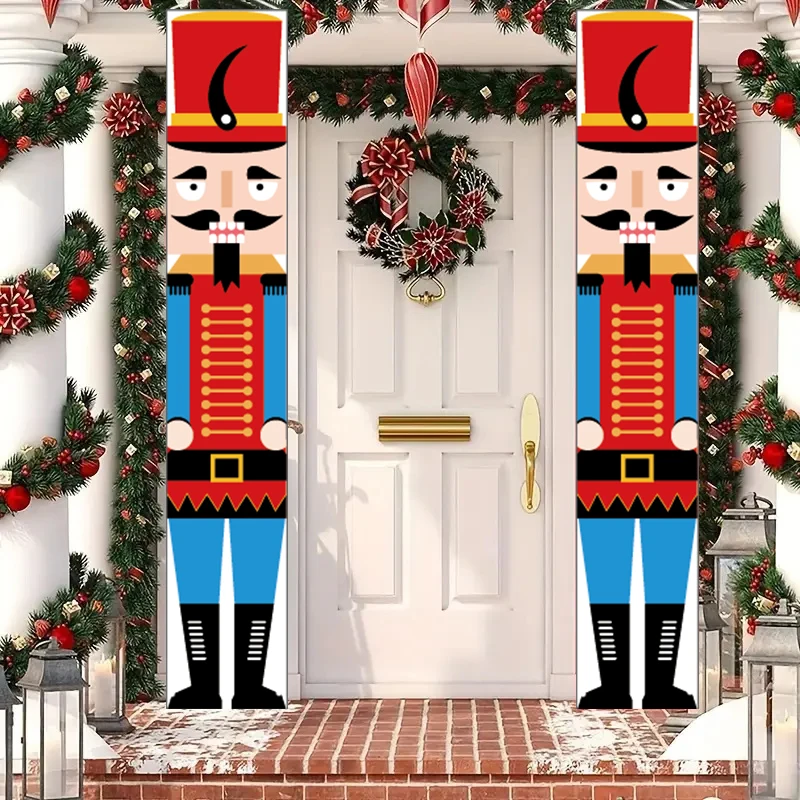 Merry Christmas Nutcracker Theme Festive Outdoor Holiday Decor for Home and Patio Door Banners  Entryway Decorations Polyester